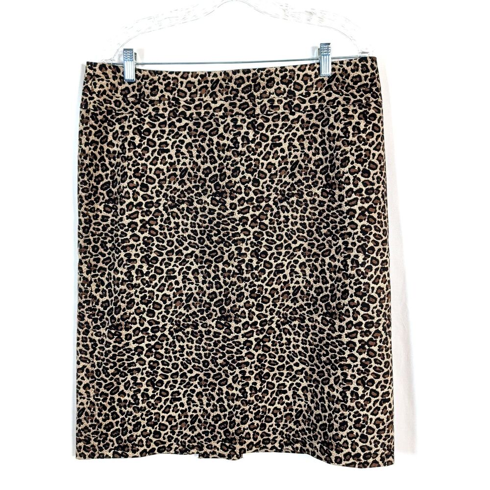 Chico's Leopard Print Animal Straight Pencil Skirt Size 2 Large 12  Cotton Brown